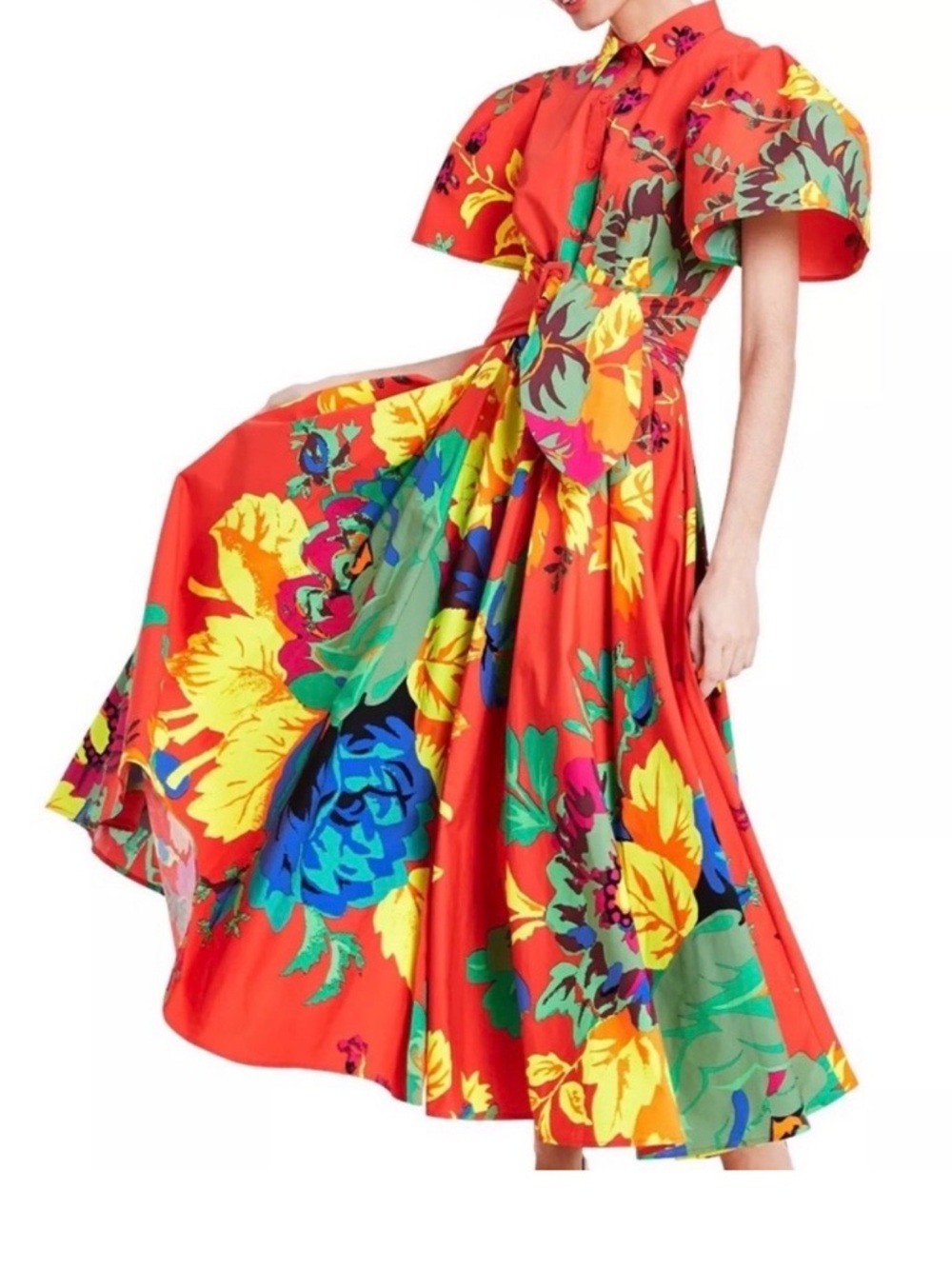 Christopher John Rogers  Red Floral Puff Sleeve Maxi Dress.